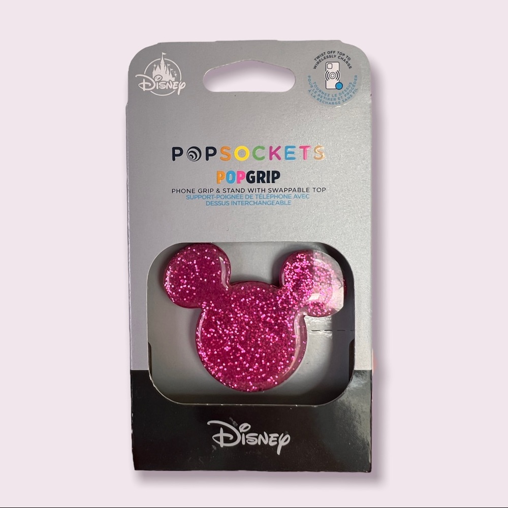 🆕Disney Parks Official Mickey Shaped Pink Glitter PopSocket